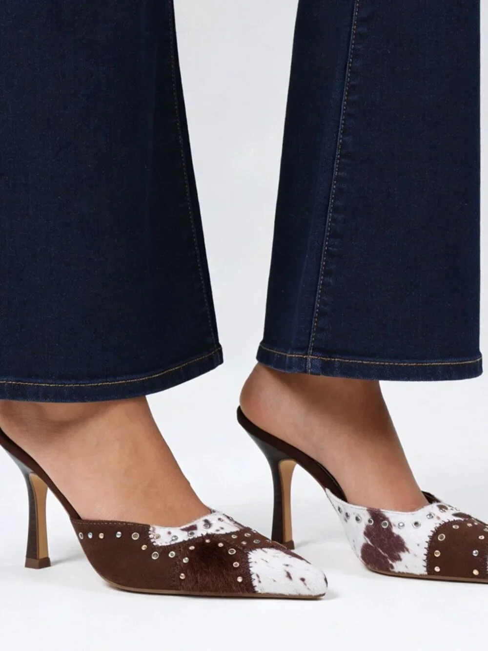 Black and White Sexy Women's Slip-On Mule Heels
